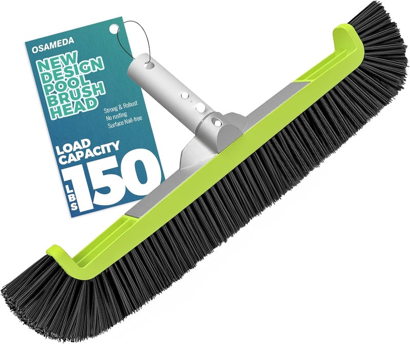 OSAMEDA 18" Pool Brush Head for Cleaning Swimming Pool Walls, Curved Ends High-Efficiency Scrub Brush for Tile, Fiberglass, Flooring and Vinyl Pools, Fits Φ1.25” Poles (Green & Black) - Image 1